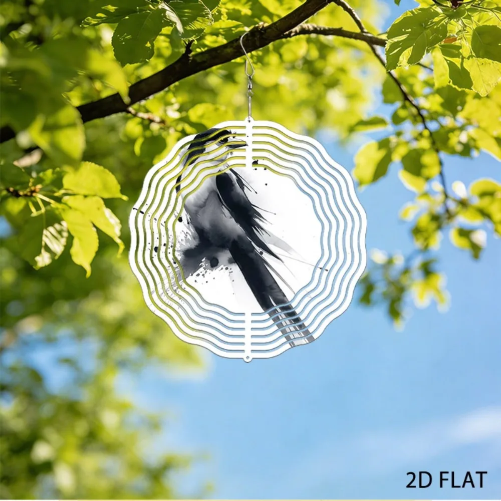 

Black White Ink Splash Bird Wind Chime Iron Outdoor Garden Decor Hanging Ornament