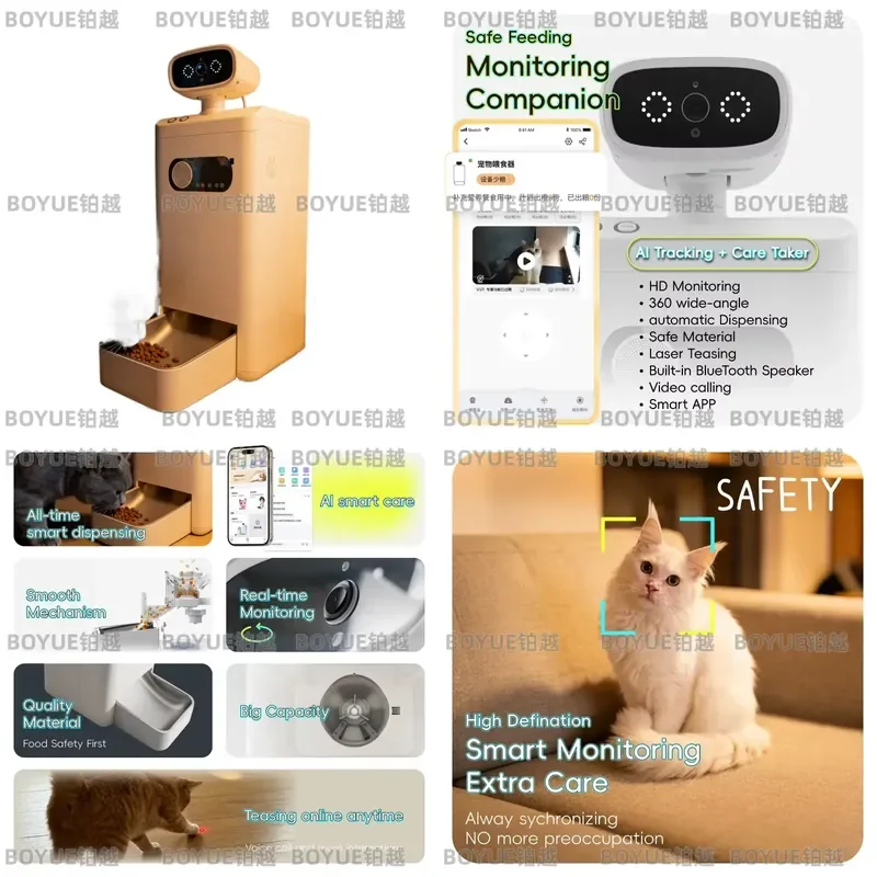 for ABS Automatic Pet Feeder with 360 Degree AI Motion Tracking Camera Teaser Waterproof Speaker Remote Video Calling