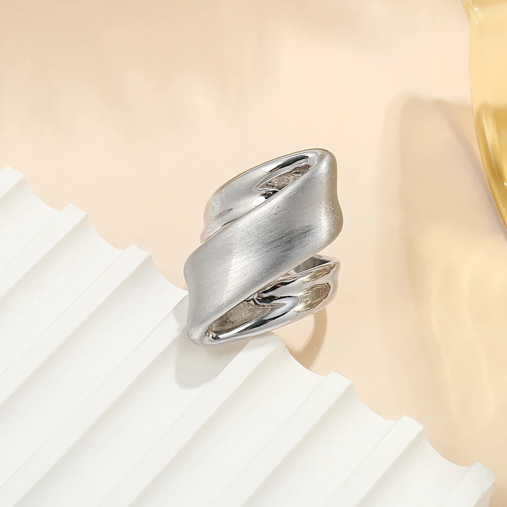 Badu Trendy Irregular Twisted Open Ring Punk Metal Brushed Silver Color Finger Ring for Women Party Jewelry Gifts