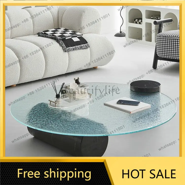 LS Nordic minimalist round coffee table marble living room household small apartment design water ripple coffee table