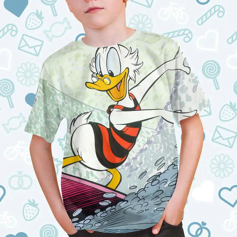 2024 Summer Casual Disney Mickey Mouse Donald Duck 3d Print Tshirt Boys Girls T-Shirt Children Streetwear Tee Tops Cartoon