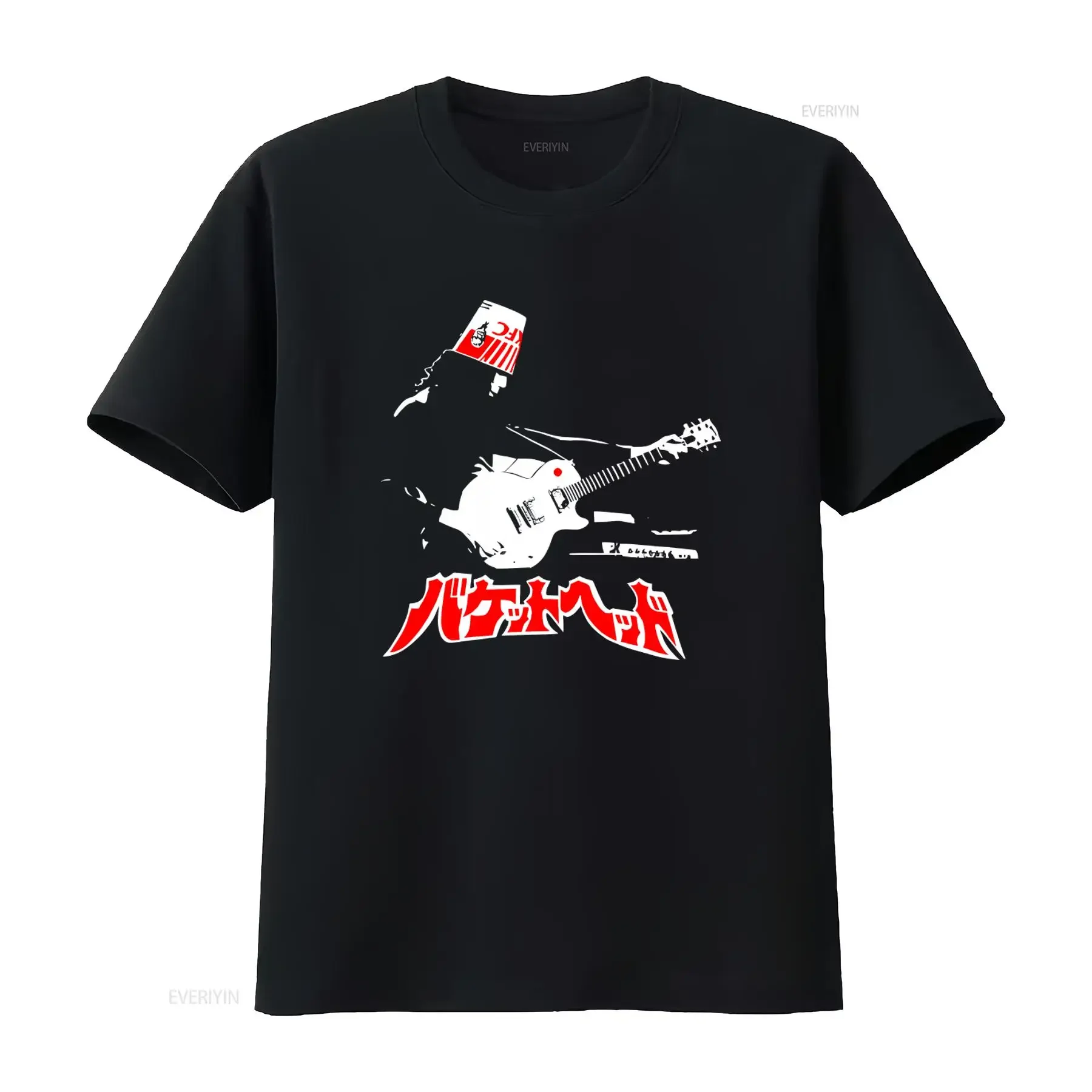 Buckethead With Japanese Writing Rock Guitarist T shirt Unique Design for Music Lovers vintage Washed Stretched Stylish