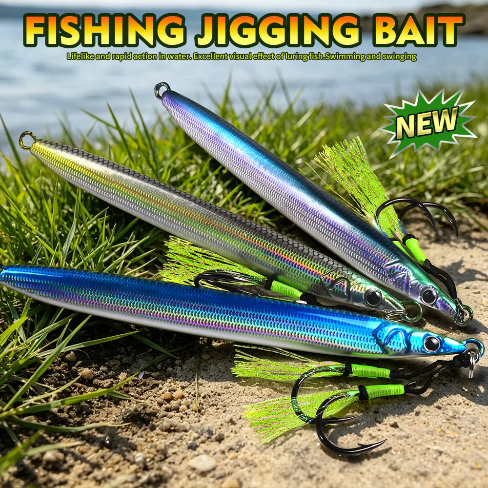 PROBEROS 1 Stück Langsam Sinkender Metall-Jig-Köder für Salzwasser-Jigging, Angelköder mit Doppelhaken, Künstlicher Köder für Thunfisch, Meeresangelzubehör – Detail 1