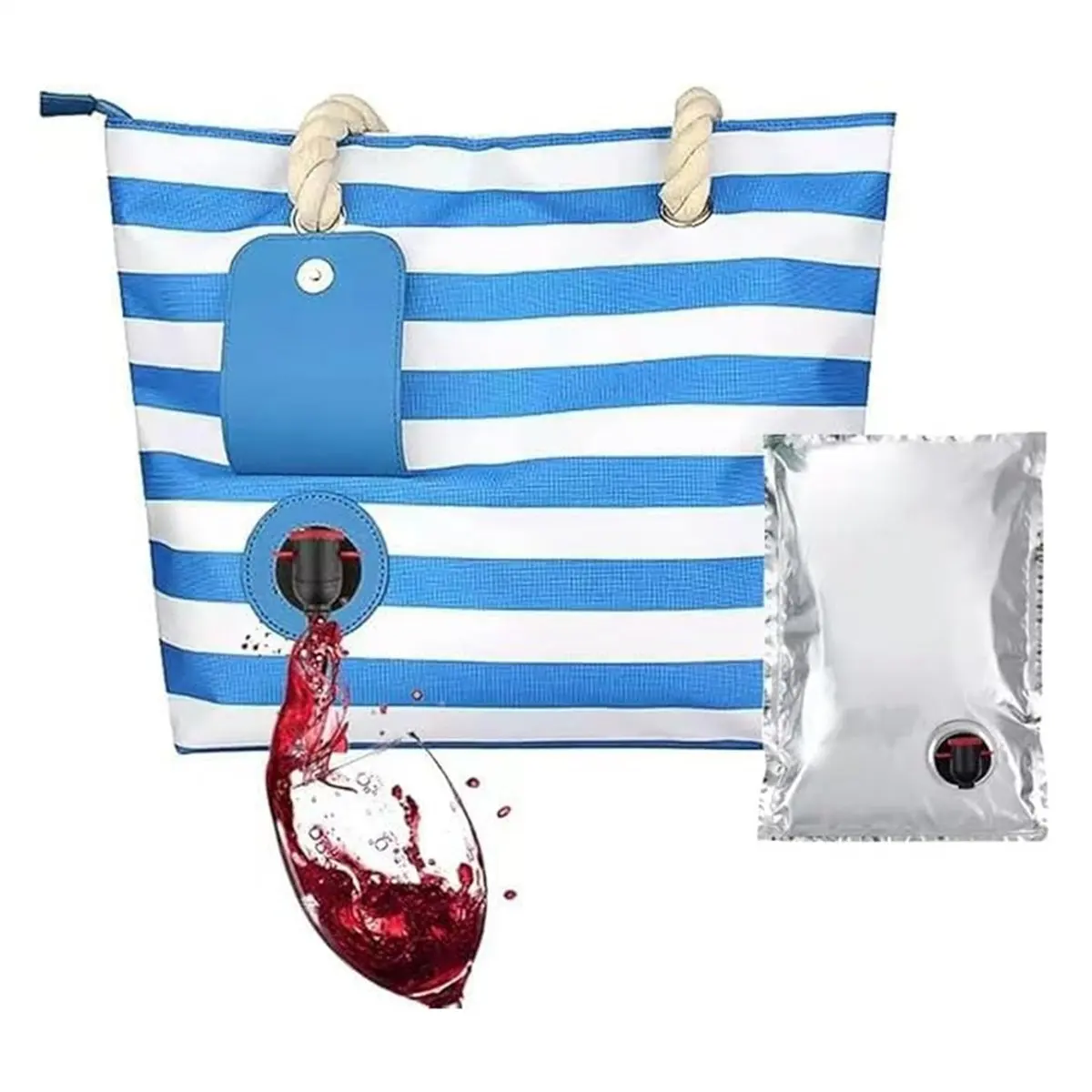 LUCK Wine Tote Bag, Beach Wine Cooler Bags Purse for Travel Gift, Leakproof Insulated Wine Carrier with Hidden Spout