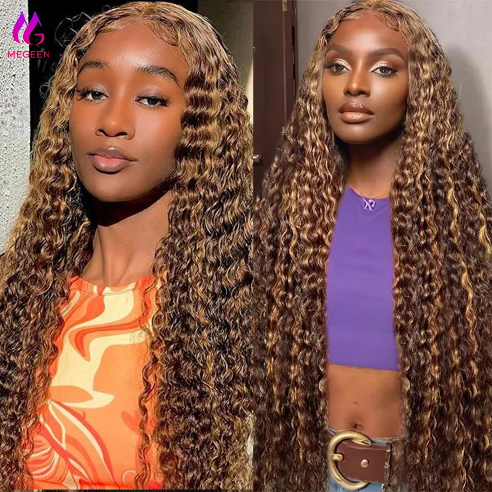 Megeen P4/27 evidenziare Ombre parrucca colorata parrucca onda d'acqua 13 x4 parrucca anteriore in pizzo parrucca frontale in pizzo trasparente capelli umani biondo miele