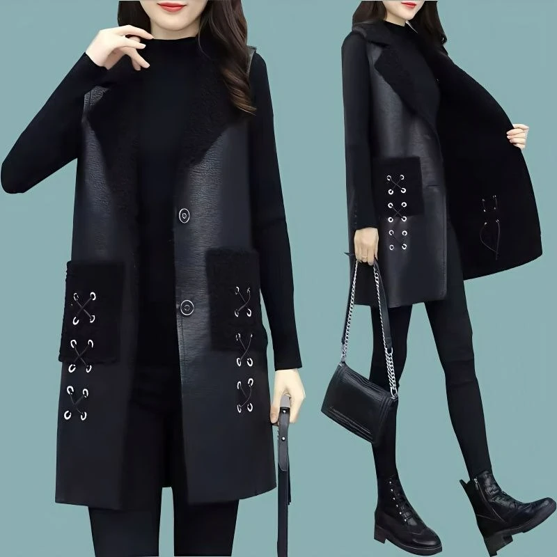 

The New Mid-length Leather Jacket for Women in The Spring Autumn of 2026 Is Versatile Stylish with Fleece Thickened Large Sizes