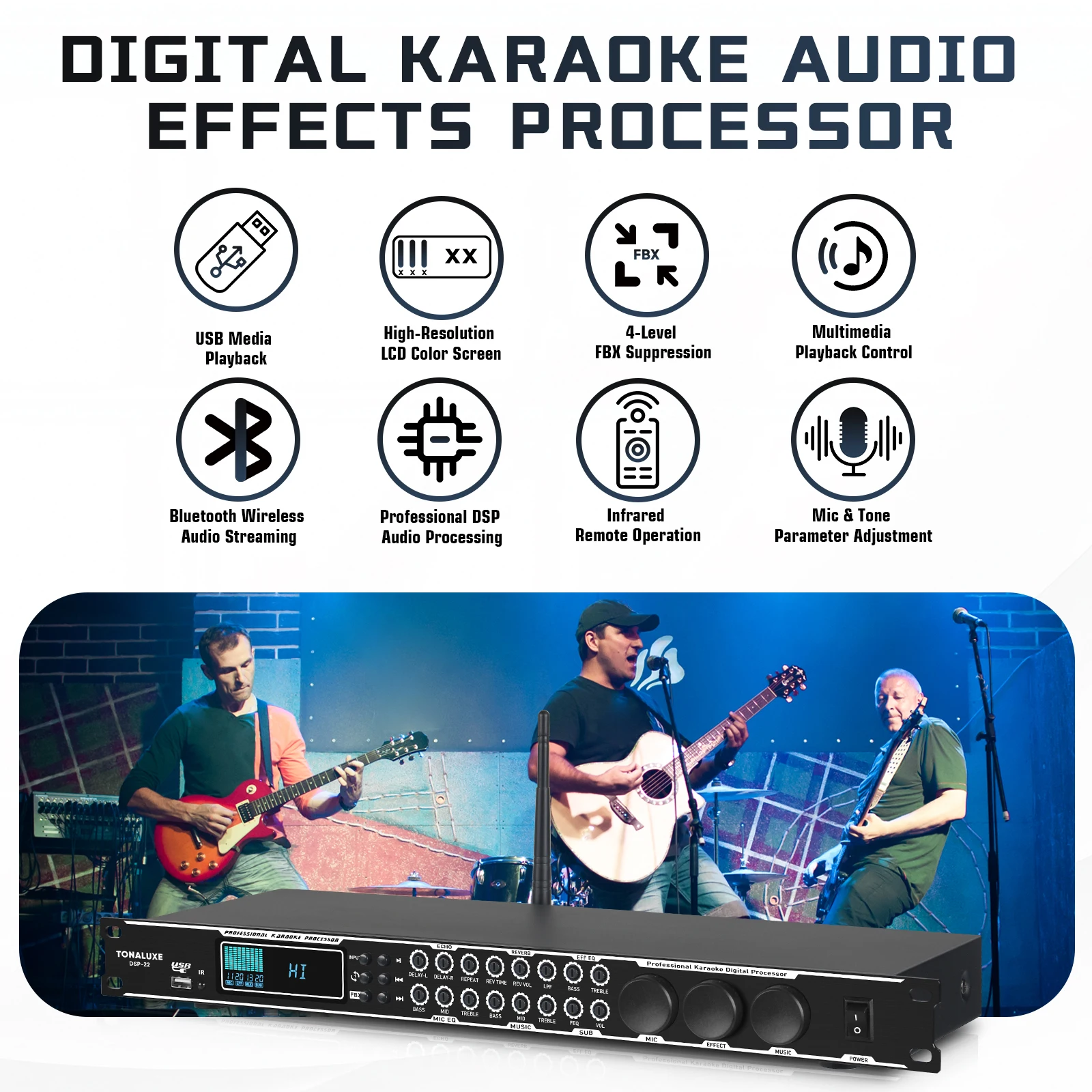 Fuluode Professional Pre Reverb Effector Digital Audio Processor Professional KTV Microphone Anti Screaming Reverber Mixer