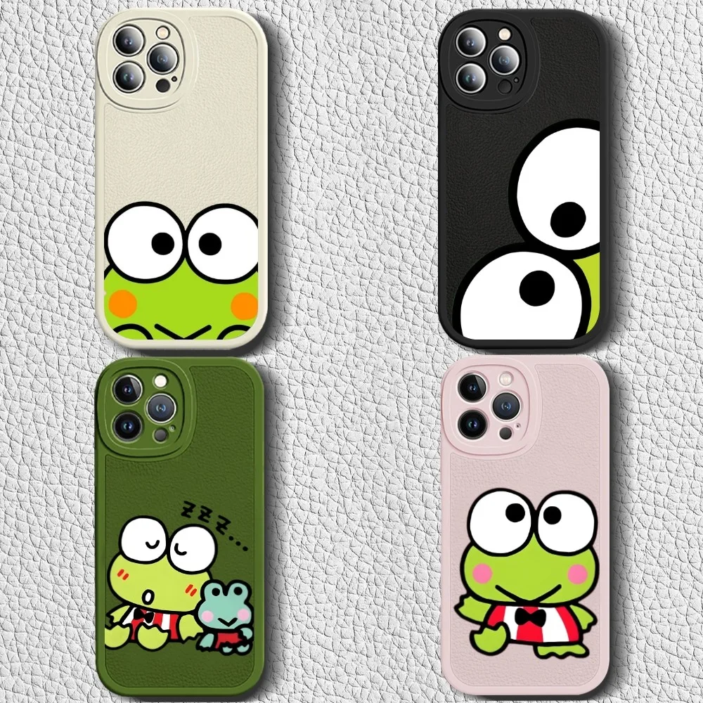 S-Sanrio K-Keroppi Cute Phone Case Leather Liquid Silicone Phone Case For IPhone 16 15 14 13 12 Pro Max Apple Cases Cover