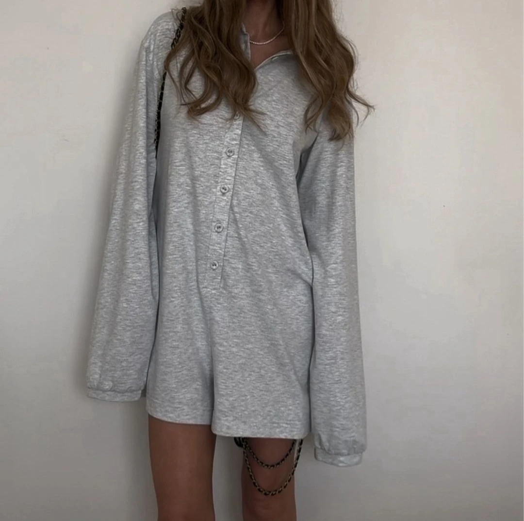 Женский однобортный комбинезон с воротником-поло и длинными рукавами, свободный повседневный удобный однотонный комбинезон, шорты