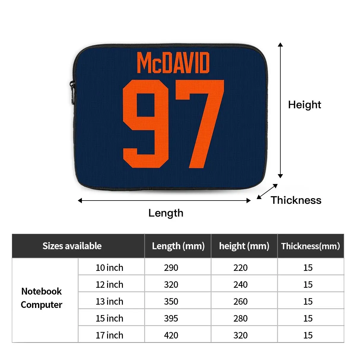 Edmonton Oilers Connor McDavid Alternate Jersey Back  10 12 13 15 17 Inch Notebook Sleeve Cover Bag Tablet Shockproof Case Bag