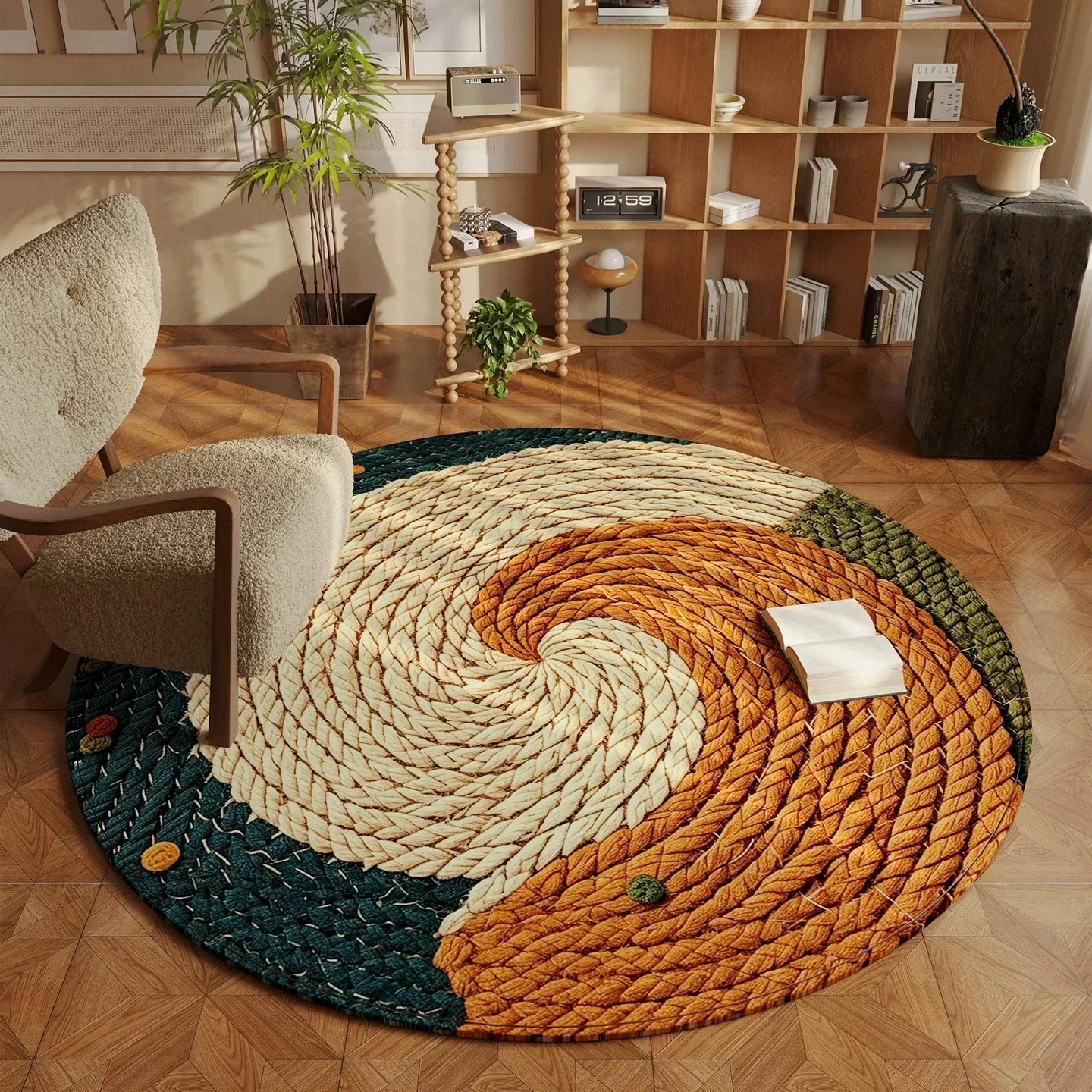 Imitation Hemp Rope Woven Pattern Printed Round Carpet for Living Room Home Decoration Rug Soft Bedroom Floor Mat Washable Rugs