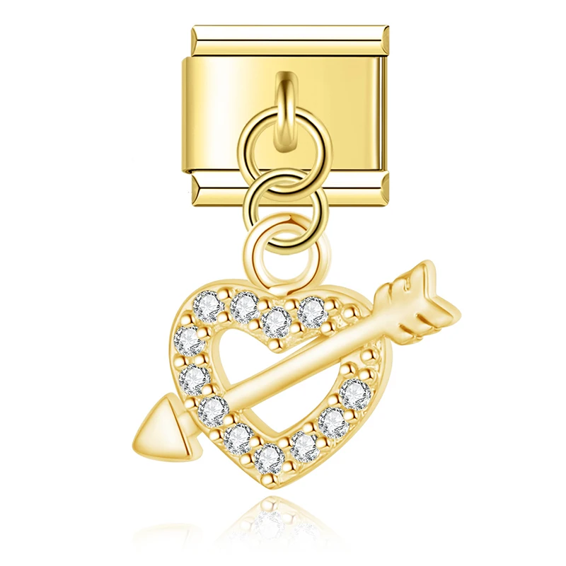 Hapiship New Wholesale Heart lip Shiny CZ Italian Charm Fit 9mm Bracelet Stainless Steel Drop Shipping Women Jewelry DJ1383