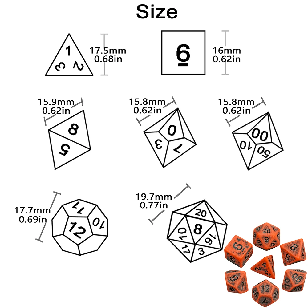 Unique Cool Retro Effect Dice Set 7Pcs/Set Polyhedral TRPG DNDGame Games for Opaque D4-D20 Multi Sides Dice  for Board Game