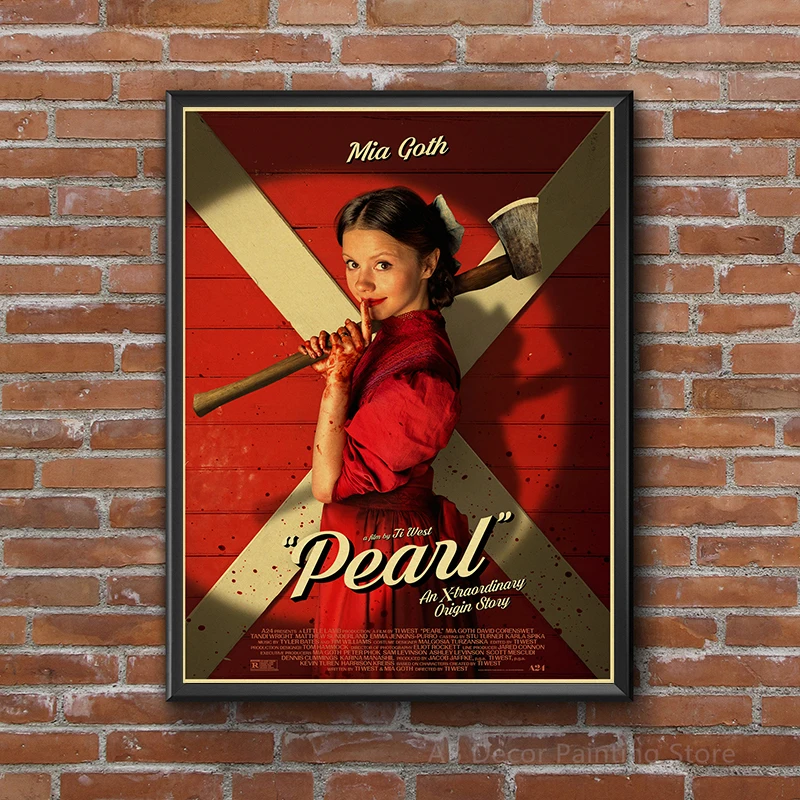 Retro Pearl Posters 2022 Horror Movie Kraft Paper Prints Film X Vintage Home Room Cafe Cinema Art Wall Decor Aesthetic Painting