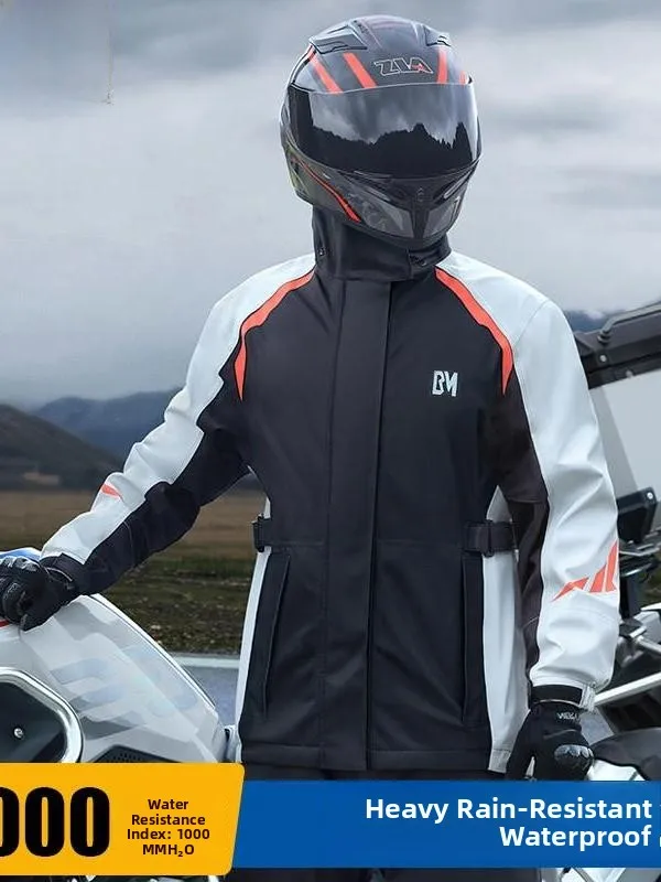 

Motorcycle Rain Suit Men's Waterproof Riding Coat And Trousers Separate Stormproof Fashionable New Model Reflective Print