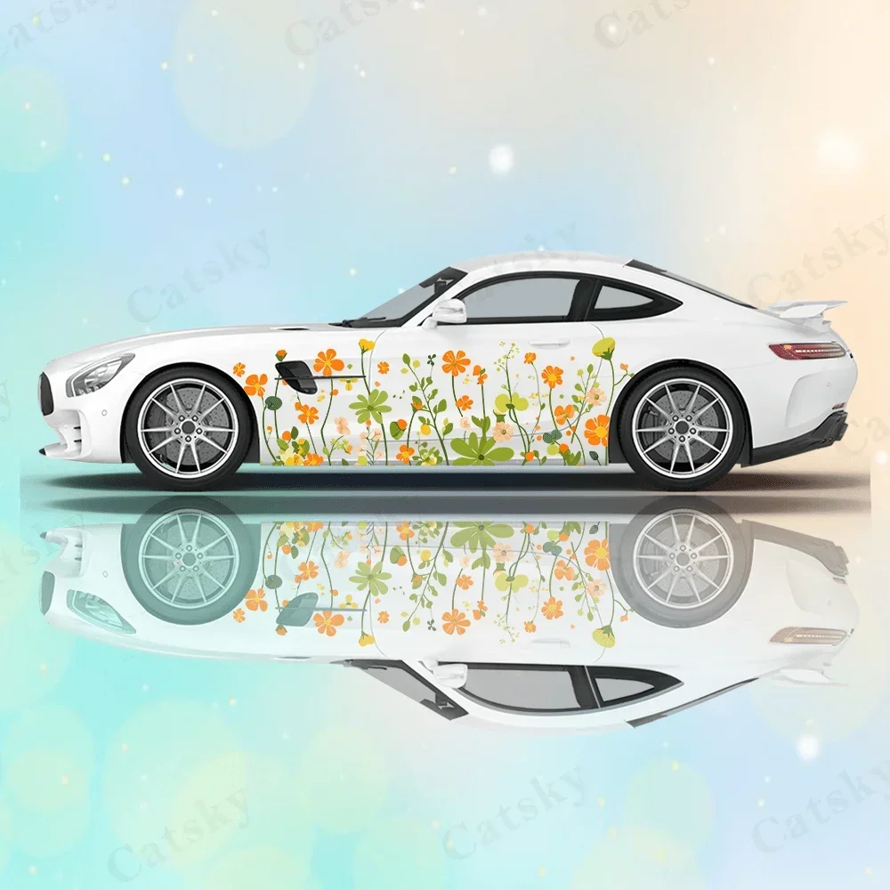 Flower Cluster Butterflies Car Vinyl Wraps Decal Self-adhesive PVC Sticker Suitable for Trucks SUV Decor Auto Accessories Gift