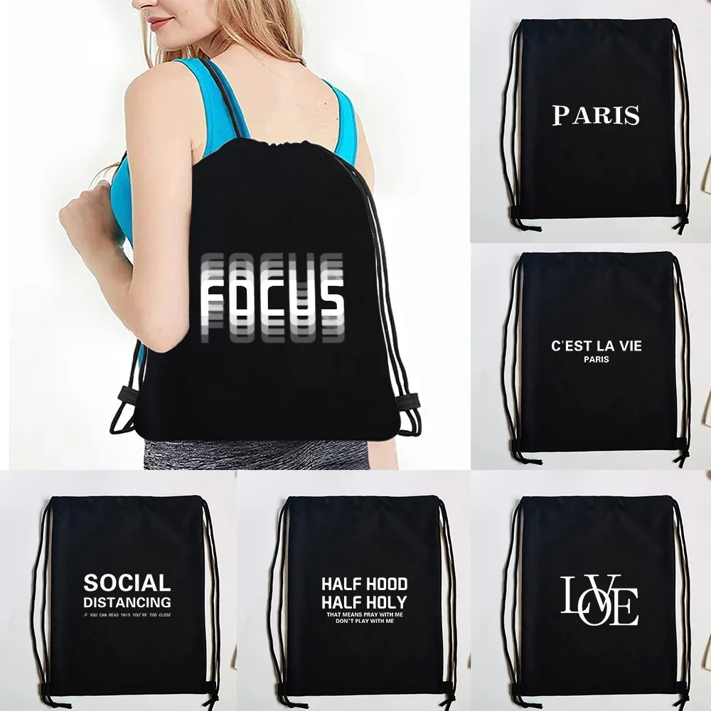 Portable Drawstring Backpack Text Letter Shoes Fitness Bags Women Travel Pouch Storage Clothes Handbag High Quality Makeup Bag