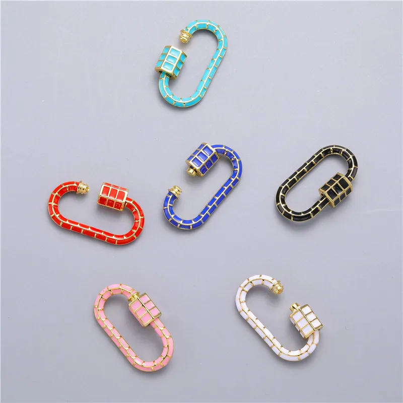 JUYA Copper Enamel Screw Clasps Oval Rainbow Lock Carabiner Jewelry Findings Women Hand Made Necklace Accessory