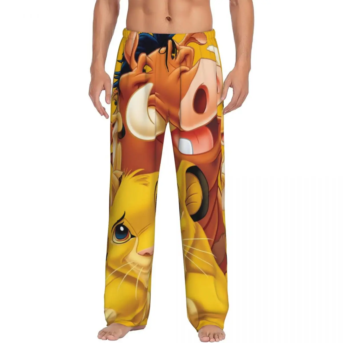 

Custom Printed Men Animation Cartoon The Lion King Pajama Pants Pumbaa Simba Sleepwear Sleep Lounge Bottoms with Pockets