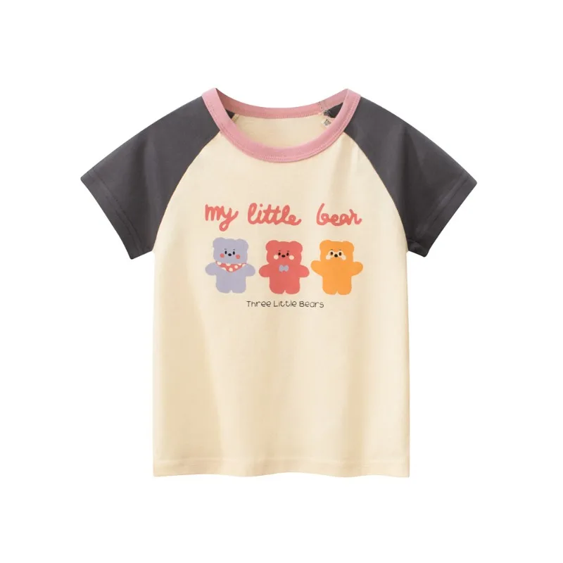 

2024 Summer New cartoon bear T Shirt Girls Children's Short Sleeve O-Neck T-shirt Girl Cute Cotton Top Tees Kids Outfit 2-10Y