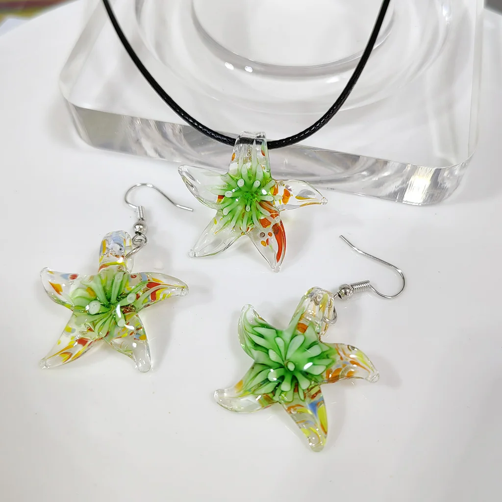 1Set Star Ocean Starfish Pendant Pattern Muran Glass Necklace Earrings For Women Summer Beach Lampwork  Jewelry Gift Cheap Item