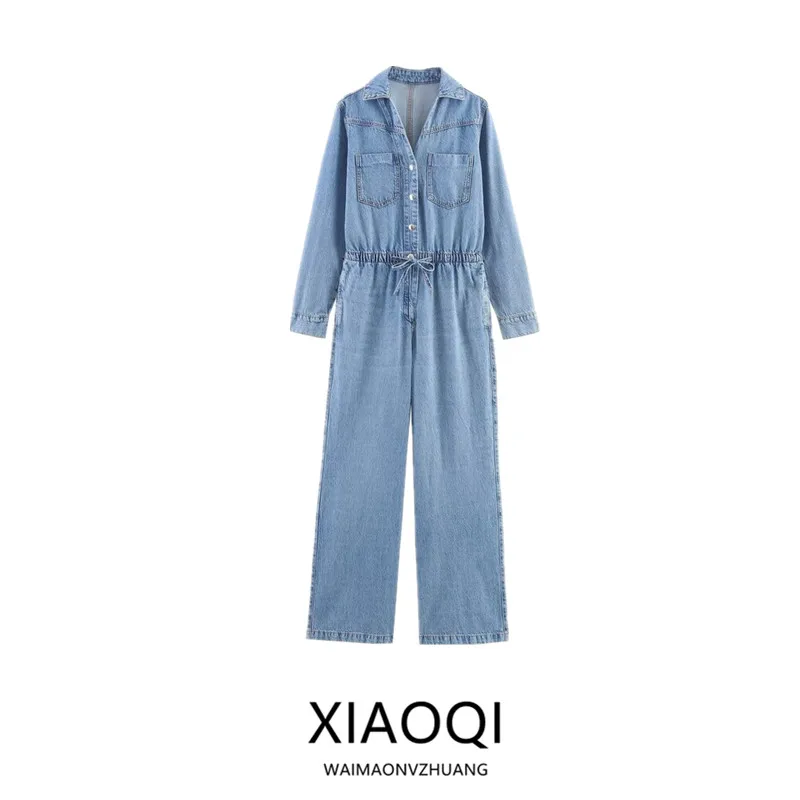 Estate 2025 Salopette di jeans a vita regolabile da donna Lunga Sle Versatile Vita alta Gamba dritta Pendolarismo Faion No Brand