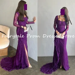 Prom Dresses Long Sleeves Lace Halter Formal Occasion Evening Dresses Purple Saudi Arabia Customized Formal Party Dresses 2025