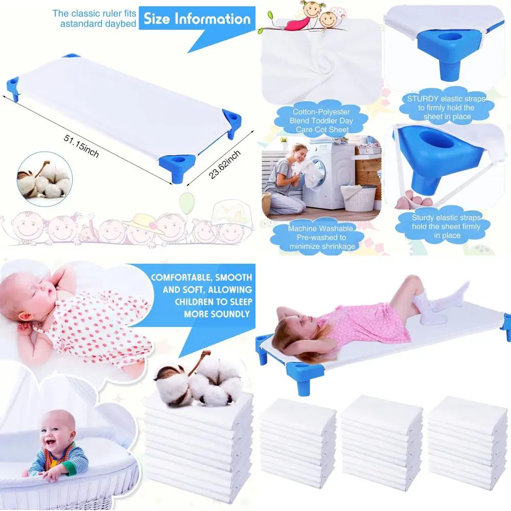 

Pure Cotton Daycare Cot Sheets, Toddler & Preschool Size, 30-Pack, White, 51.18L x 23.62W