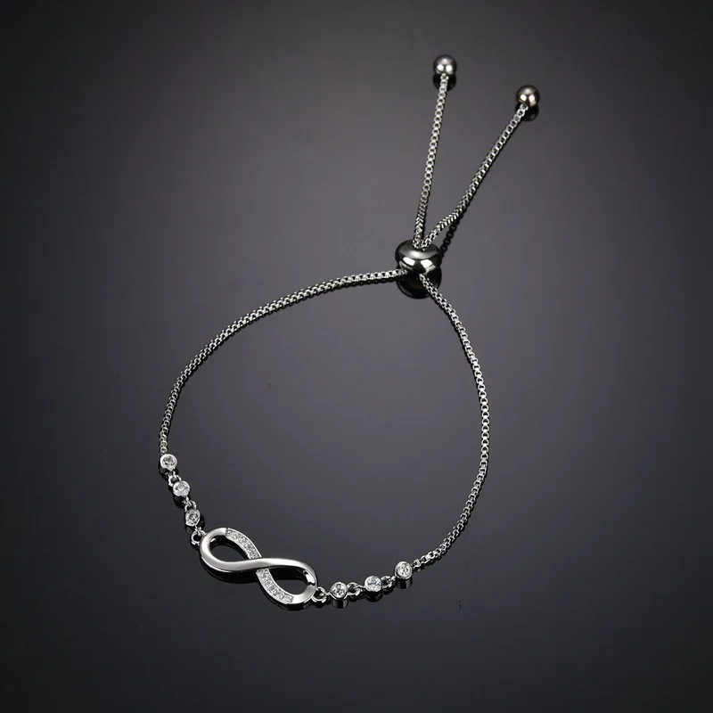 Fashion Zircon Endless Love Infinity Bracelets For Woman Crystal Chain Bracelets Adjustable Party Jewelry Valentine's Day Gift