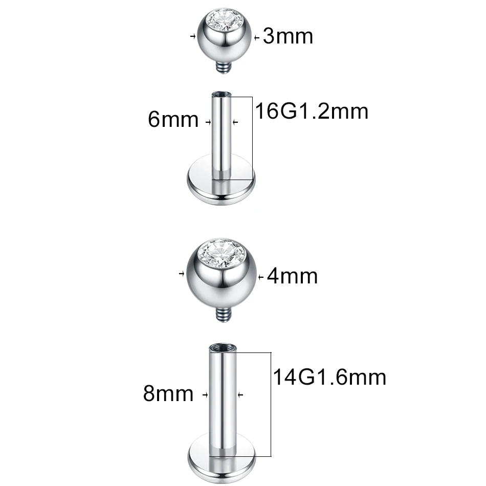 ピアスジュエリー,チタン,鼻,唇,ヘリックス,ヘリックス,耳珠,6mm, 8mm, 10mm, 1ピース,10個