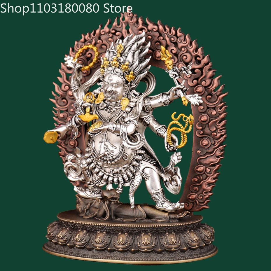 15cm Copper Six-armed Mahakala Mahahala buddha statue wrathful protector deities (Dharmapalas in Tibetan Buddhism
