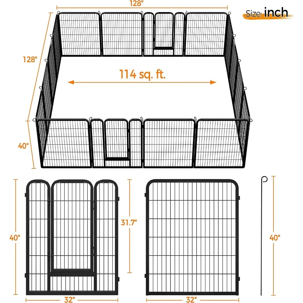 Extra Wide Dog Pen, 16 Panel Outdoor Pet Pen for Large/Medium/Small Animals Collapsible Puppy Exercise Pen