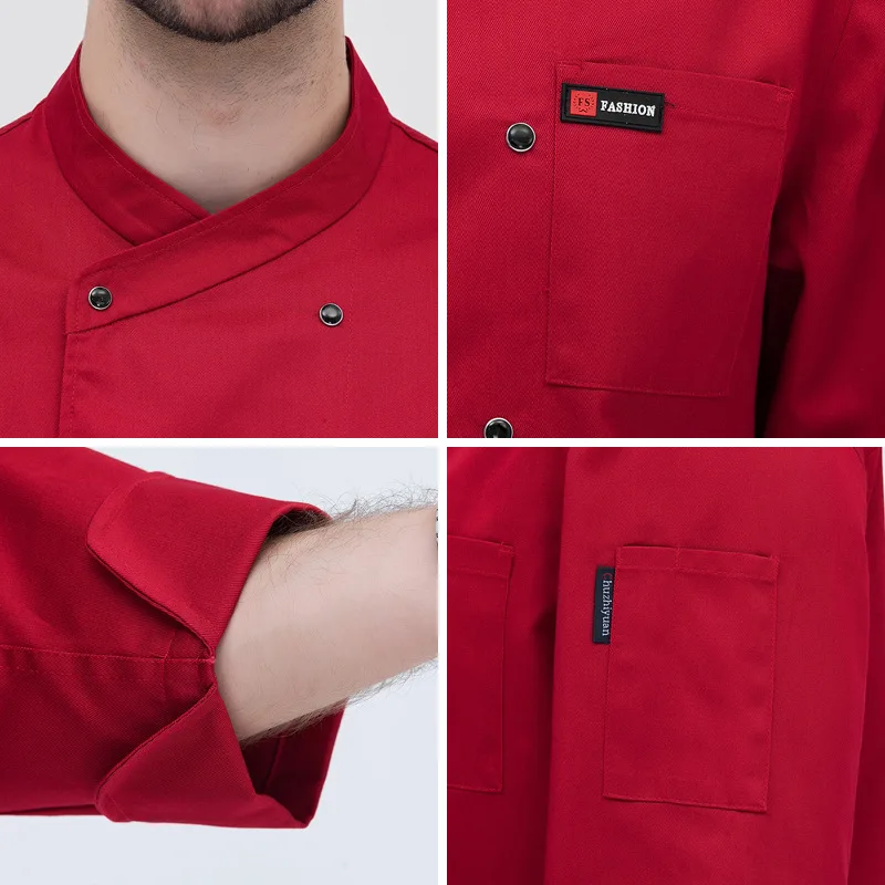 Men Chef Shirt Long Sleeve Restaurant Kitchen Cooking Jackets Women Waiter Work Clothing Professional Uniform Bakery Overalls