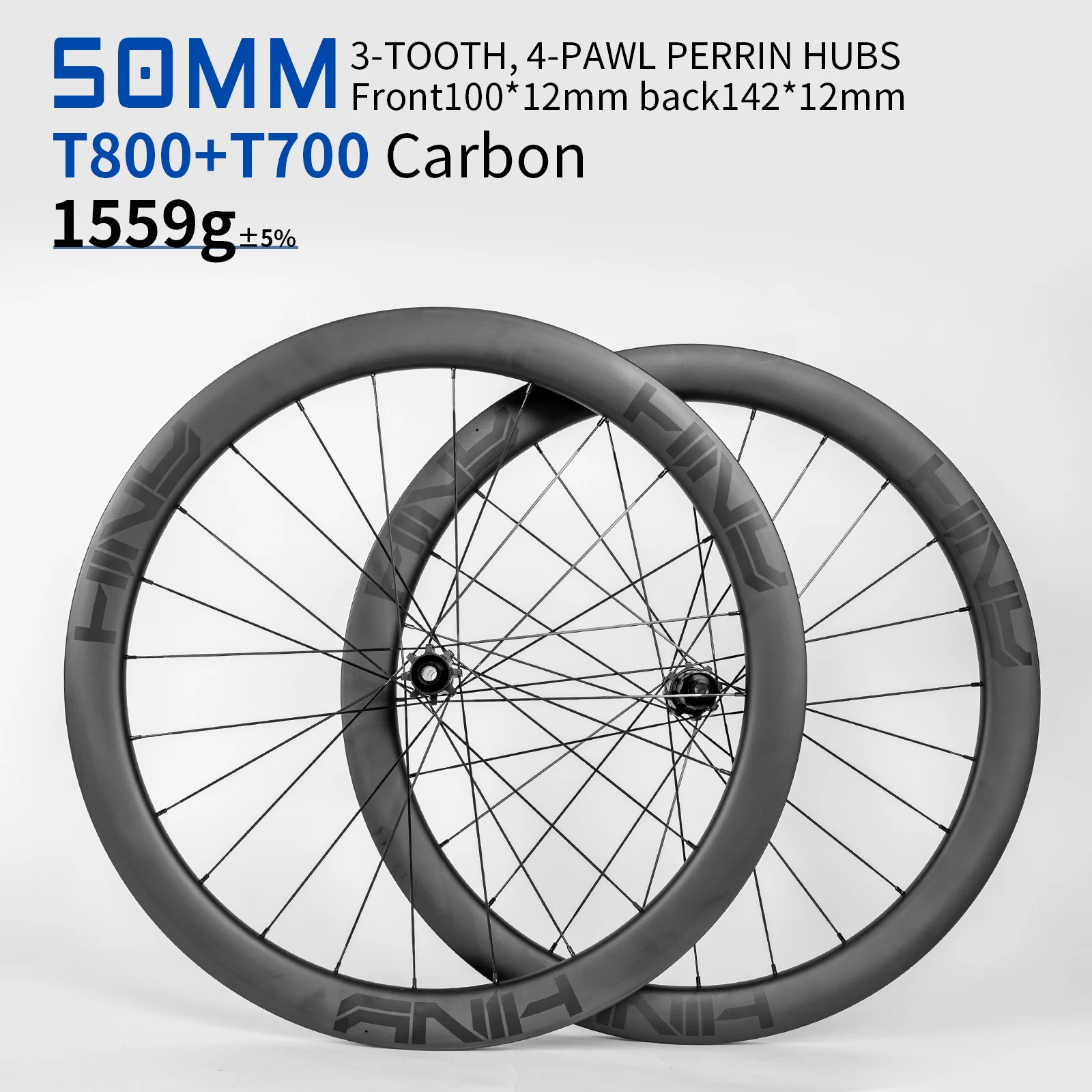 AliExpress Ultra-Light 700C Carbon Wheelset,3-Tooth,4-Ratchet Claw Hubs,50mm Rim,Center Lock Disc,Thru-Axle,Tubeless Ready,Gravel/Road Bike
