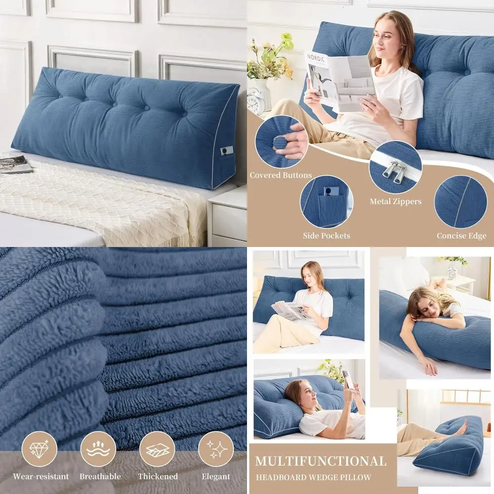 

Эргономичная подушка изголовья клина со съемным чехлом, синяя, для удобной сидения и чтения кровати