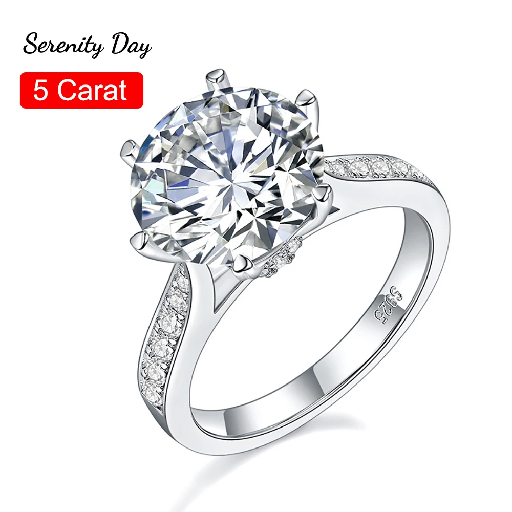 

Serenity 5ct Big Real Moissanite Rings For Women S925 Silver Bands Sparkling Rotating Crown Wedding Ring Plated 18K Fine Jewelry