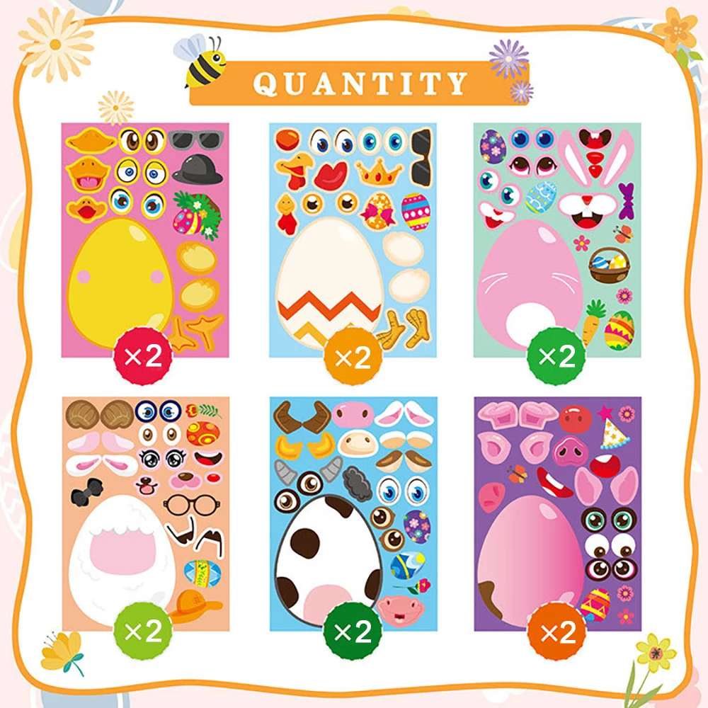 6/12 bettwäsche Cartoon Ostern Eier Puzzle Aufkleber Machen Ihre Eigenen Kawaii Küken Kuh Kaninchen Decals Kinder Puzzle Spielzeug für Kinder Geschenk