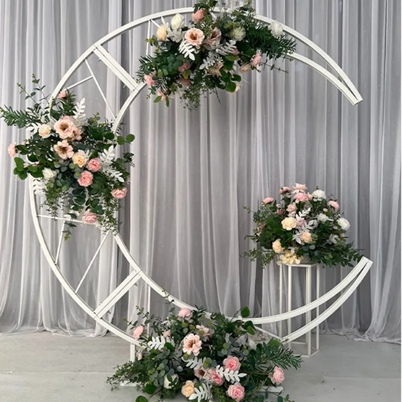 Moon Shape Wedding Arch Frame Metal Birthday Party Backdrop Stand Decor Crescent Flowers Balloon Background Prop Diameter 1.8M