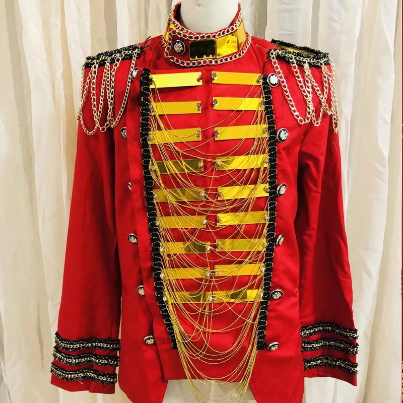 Manteau de Style Royal à Paillettes Rouges Imbibées pour Homme, Veste avec Pompon Miroir localité, Costumes de Club, ix, Spectacle, Spectacle sur Scène