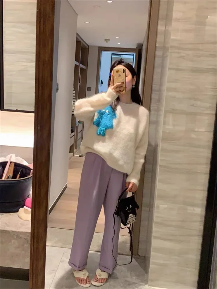 

Fashion Sueter Mujer Sweet Knitting Sweater Women Clothing O-neck Pink Pull Femme Fall Winter Clothing Korean Knitwear Pullovers