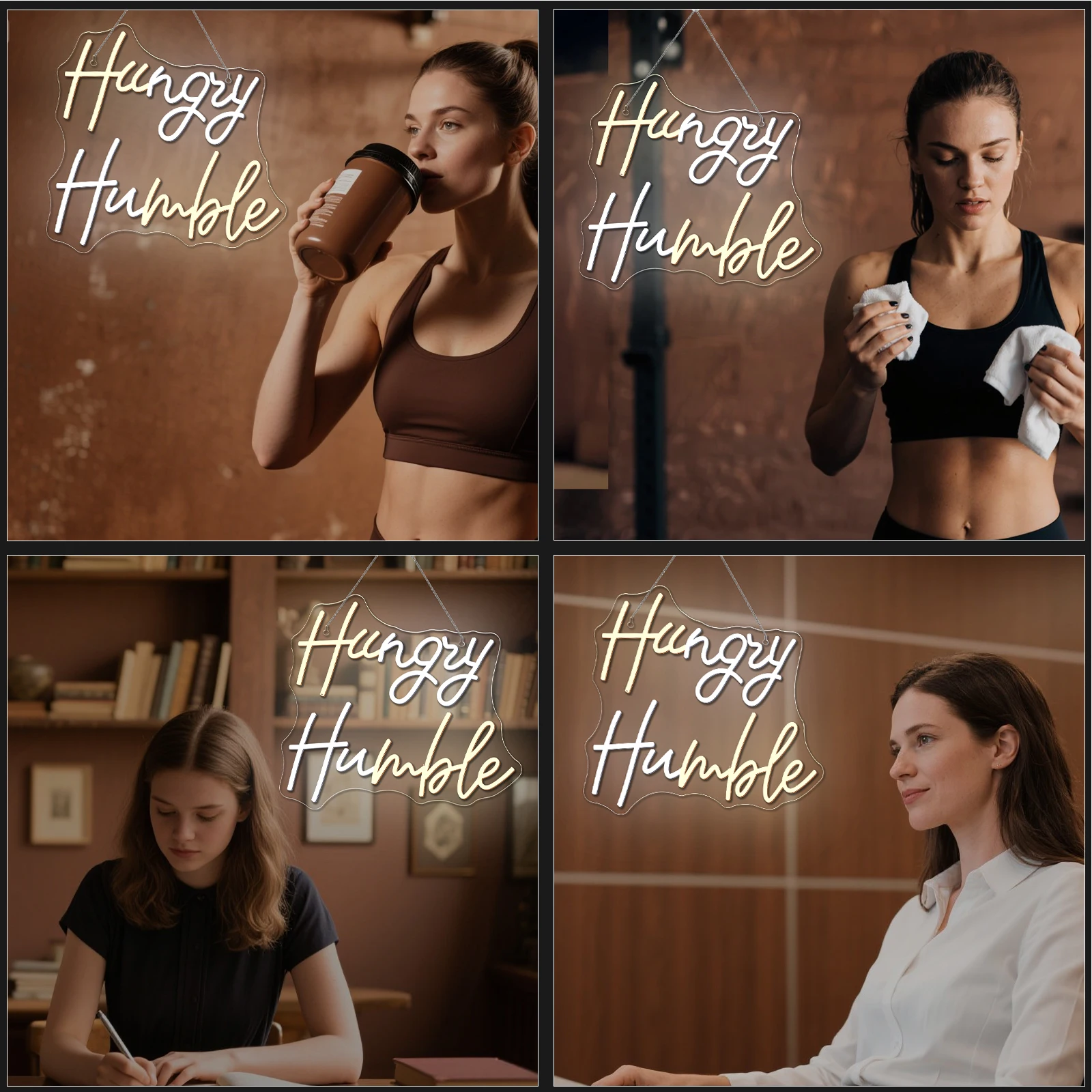 Hungry Humble Neon Sign Dimmable Led Signs Wall Hanging Decor for Party Gym Office Classroom Bedroom Man Cave Decor