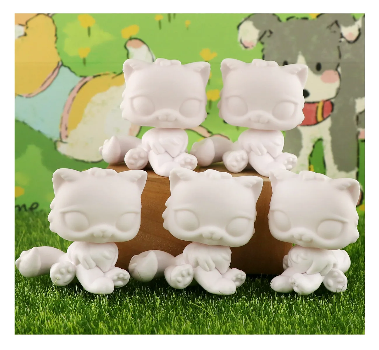 

Custom Figure White Base,5 Piece Persian Cat DIY Paint Blank Molds Compitable with 7pcs Accessories Kids Gift