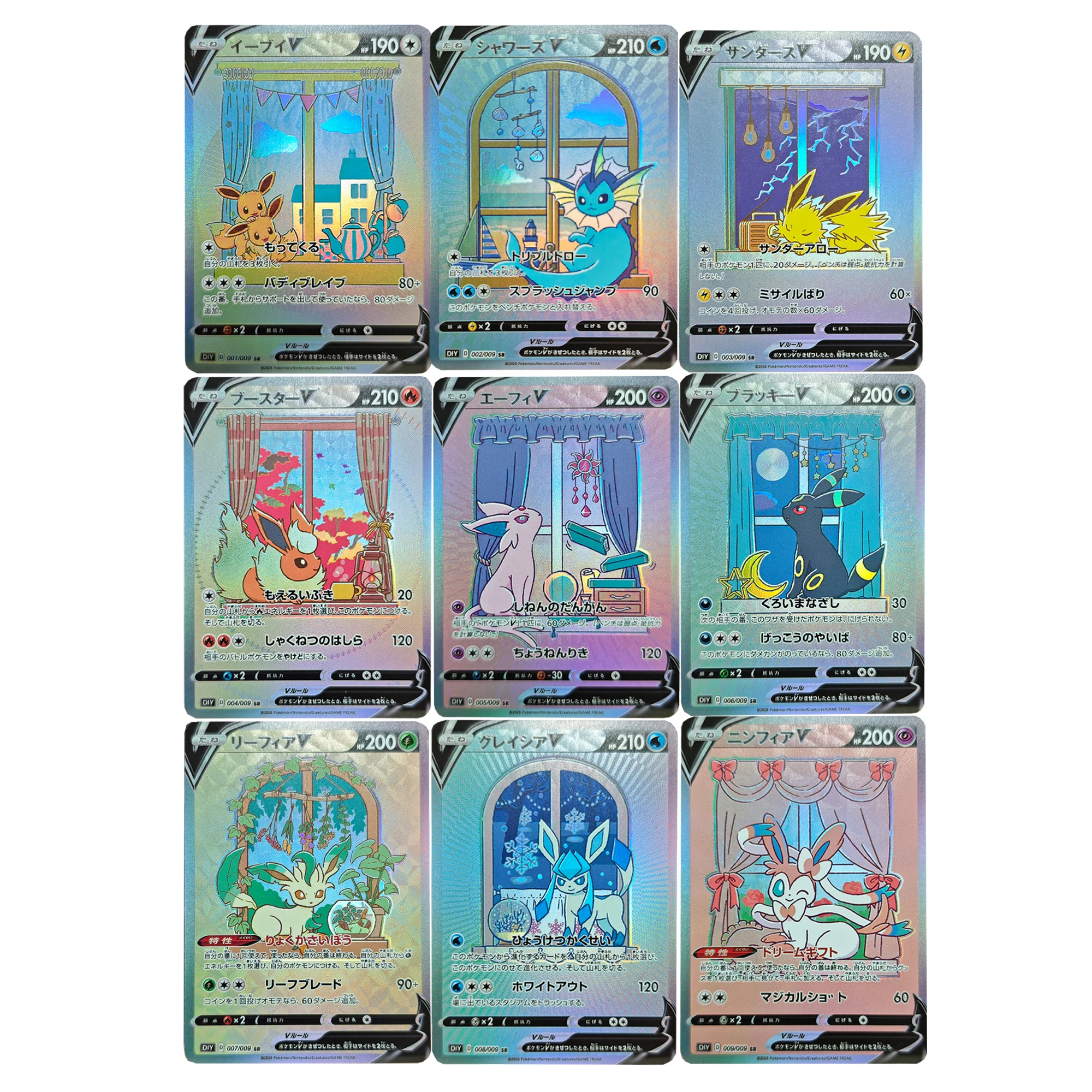 

9Pcs/set Diy Ptcg Eeveelution V Collection Card Refraction Color Flash Ptcg Espeon Eevee Window Series Anime Card Gift Toys