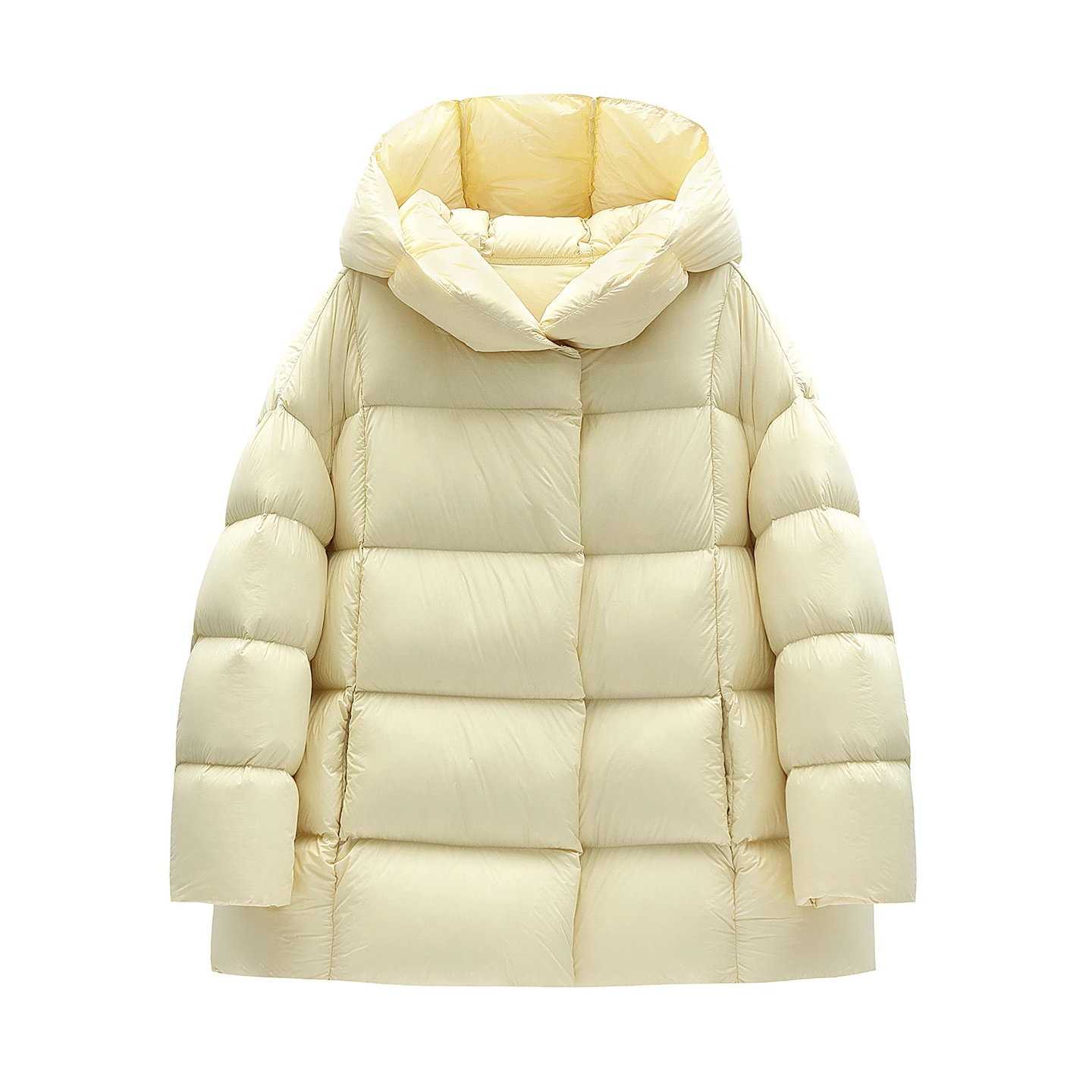 90White Goose Velvet Puff Loose Thick Warm Coat Female 2026 New Winter Medium Long Hooded Down Jacket Women's Pike Overcoat