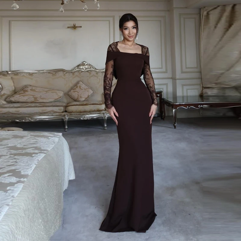 

Элегантное женское платье с кружевом, открытыми плечами, длинной юбкой, шифоновой спинкой, облегающее, с завязками, для вечеринок и торжественных мероприятий, высококачественное.