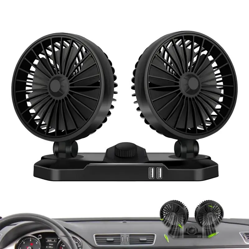 Car Fan For Back Seat 12V/24V Car Cooling Fan Dual Head Auto AC Car Air Conditioner Vehicle Cooling Device With 2 USB Ports