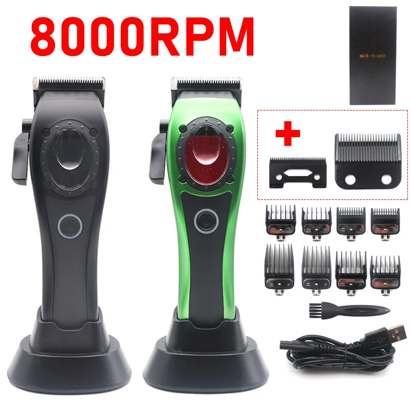 Máquina de cortar cabelo profissional elétrica aparador masculino com carregamento de assento de 8000rpm, bateria de grande capacidade lâminas