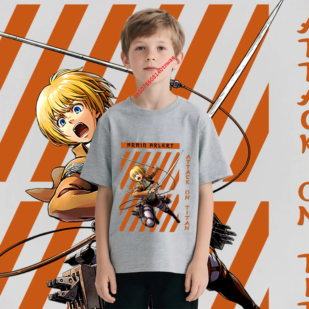 Attack on Titan Armin Arlert Anime Print Cotton T Shirt for Boys Casual Short Sleeve Tee Kids Cartoon T shirt Childrens Clothing - view 3