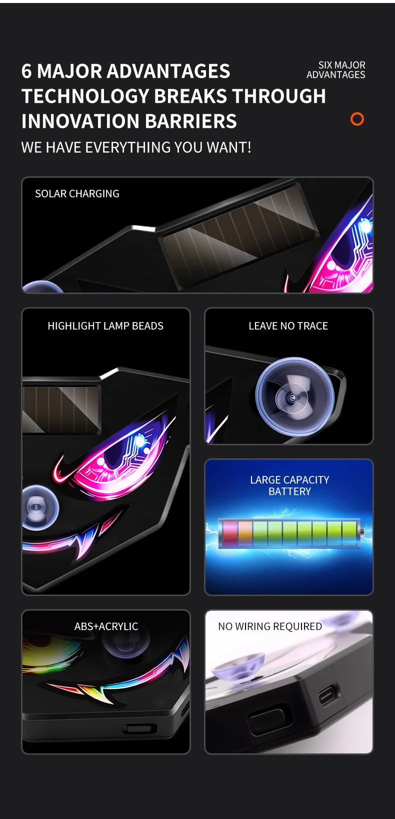 Neue Devil's Eye Ultra Helle Solarbetriebene Autoleuchte LKW LED-Leuchte Seitenleuchte Auto-Heckscheiben-Flexibles LED-Warnlicht – Detail 3