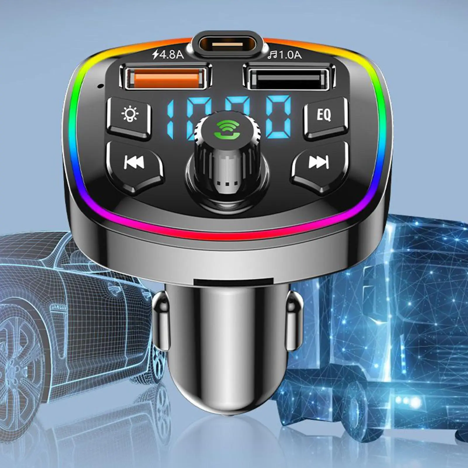 FM Transmitter Digital Display Receiver 2-Port Fast Charging Wireless Radio Receiver For Auto Music Phone PC Road Trip